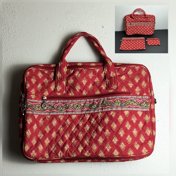 Saks Fifth Avenue Laptop Case Quilted Paisley Red Set Of 3 Pcs Travel Wo… - Picture 1 of 16